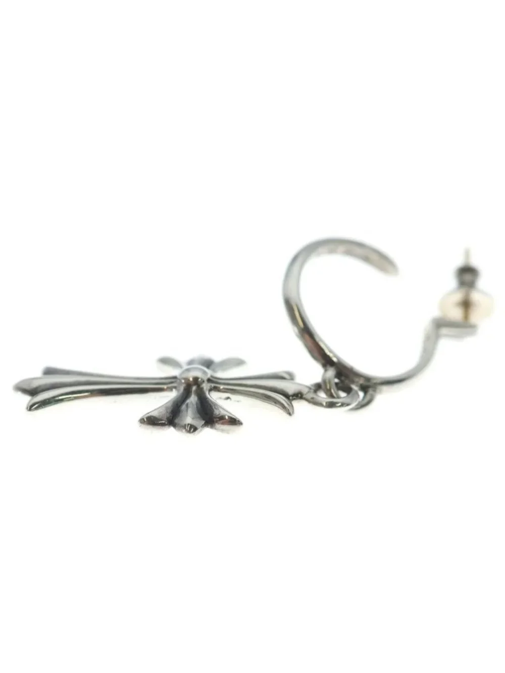 Chrome Hearts Tiny CH Cross Hoop Earrings Silver